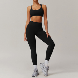 Chaleco deportivo ligero y transpirable para mujer, mallas cortas, conjunto de Yoga, ropa deportiva de patrón sólido con cintura elástica por fabricante - Product Image 4