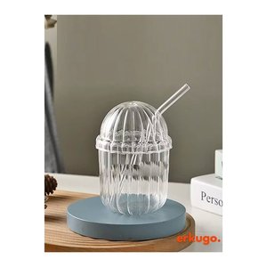 Vaso de Vidrio de Borosilicato Transparente Moderno ERKUGO, Apto para Lavavajillas, para Café Helado, con Tapa y Pajita - Product Image 4