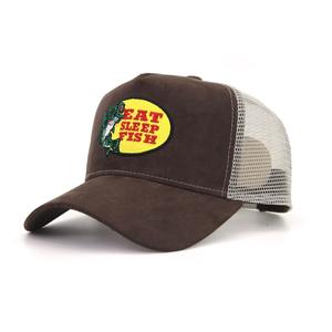 Sombrero de camionero de gamuza de 5 paneles de alta calidad personalizado 2025 logotipo bordado 3D gorra de pescado de malla gorra de deporte al aire libre con logotipo de parche - Product Image 2