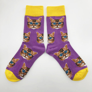 Calcetines de punto jacquard con diseño OEM, estampado digital, azules, con diseño de ojo de gato, transpirables, casuales, a media pantorrilla, para adultos y niños, para otoño. - Product Image 3