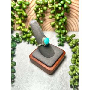 Navajo Handmade <b>Statement</b> <b>Ring</b> Kingman Turquoise & Sterling <b>Silver</b> Size 8.25 Gemstone Inlay for Everyday Wear - Product Image 2