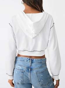 Sudadera con capucha y cremallera para mujer, sudadera corta informal de manga larga - Product Image 4