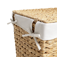 Panier à linge élégant en jacinthe d'eau pour coin, grand panier de rangement artisanal avec couvercle et doublure en lin, décoration intérieure Vietnam, salle de bain
