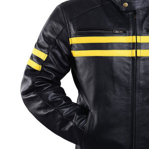 แจ็กเก็ตนักขี่จักรยานสำหรับผู้ชายหนังแท้มีซิปสีดำบุผ้าและกระเป๋าด้านนอกด้านใน - Product Image 4