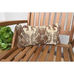 Almohada de lana de retazos Ikat Vintage Beige, almohada decorativa de 8x16 pulgadas con técnica tejida y estilo acolchado para sofás - Product Image 1