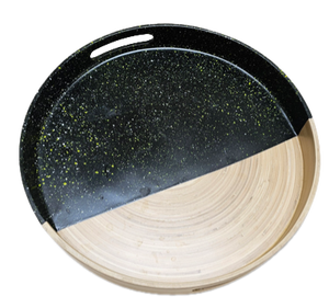 Bandeja de servicio de bambú hilado Natural ecológica de alta calidad forma redonda laca estilo spinkle hecho a mano precio barato en Vietnam - Product Image 1