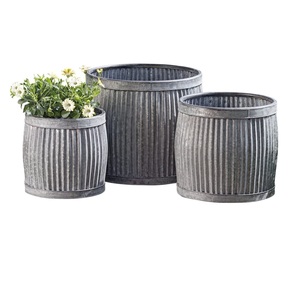 Galvanized <b>Planters</b> Outdoor & Indoor Metal Farmhouse Decor Grey Zinc Rustic Border Balcony Pot and Drainage Front Door Decor - Product Image 2