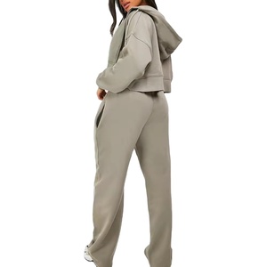 Sweats à capuche courts survêtement 2 pièces ensemble femmes élégantes survêtement moelleux fermeture éclair à capuche ensemble survêtements pour femmes 2026 - Product Image 3