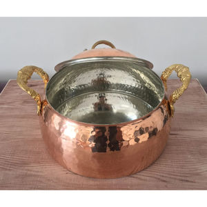 Plateau de service en cuivre pur de meilleure qualité très vendu avec forme ronde en Inde plateau de service en métal cuivré en gros directement de l'Inde - Product Image 3