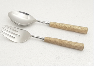 Nouveauté : Ensemble de serveurs à salade en acier inoxydable, élégants, avec poignées en résine artisanales, compatibles lave-vaisselle, ustensiles à salade Z F Craft - Product Image 3