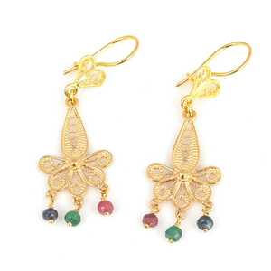 Pendientes Colgantes de Filigrana con Motivo Floral de Oro 22K, Estilo Vintage, de Moda, para Fiestas, Clásicos, Religiosos, con Perlas y Aleación, 70 Años - Product Image 3