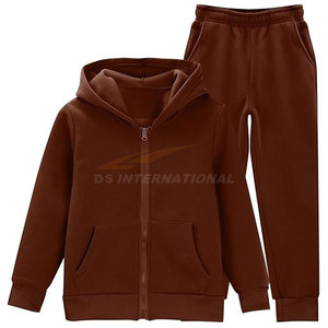 Brown Kids 2-Piece Tracksuit Set for Girls and Boys <b>Full</b> <b>Zip</b> Hooded <b>Sweatshirt</b> with Jogger Sweatpants Athletic Sportswear - Product Image 3