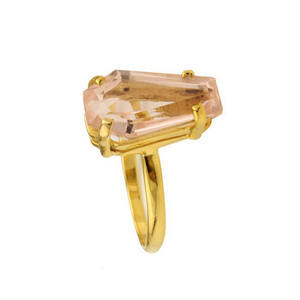 Belle bague en quartz Morganite en forme de cercueil en argent sterling 925 faite à la main Bague à griffes plaquée or 18 carats Bijoux fins - Product Image 2