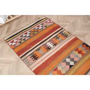 Vintage Turkish Rug, 3x10.5 ft <b>Runner</b> Rug, Orange <b>Green</b> Floral Wool Rug - Product Image 4