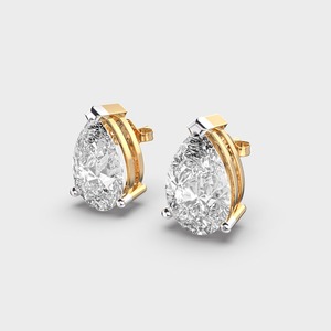 Pendientes de Diamante Cultivado en Laboratorio con Corte Pera, Dos Tonos, Engaste de Barra en Oro Blanco/Rosa/Amarillo de 18K - Product Image 3