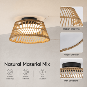 Modern Round Rattan Acrylic Iron Tri Color Flush Mount Ceiling <b>Light</b> For Bedroom Living Room Indoor Home <b>Decoration</b> - Product Image 4