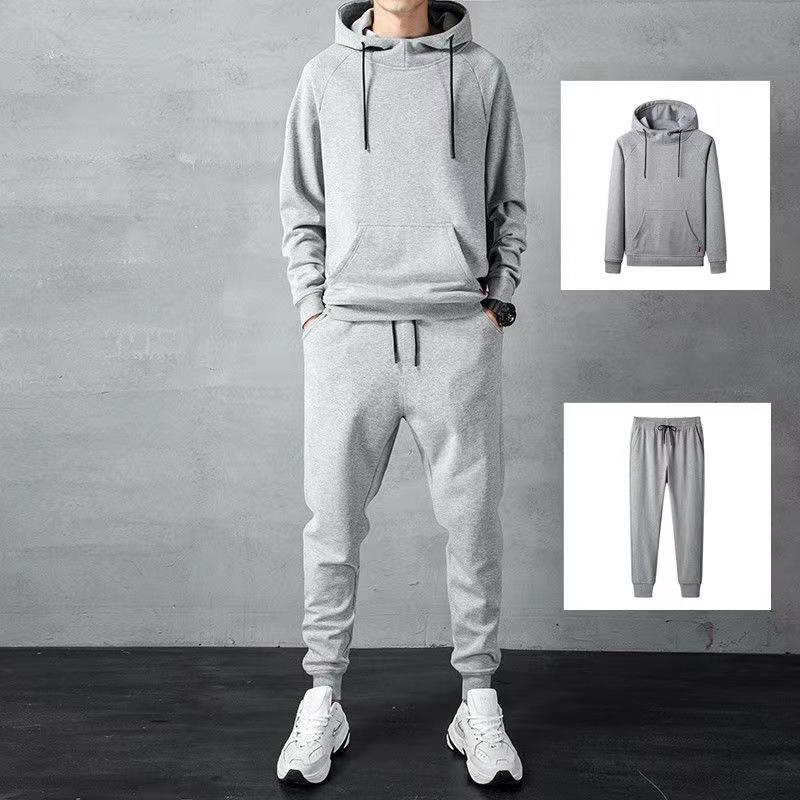เสื้อสเวตเตอร์มีฮู้ดสีเทา + กางเกงสีเทา