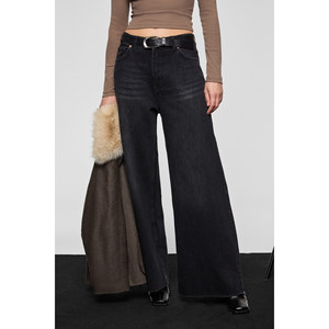 GRIMELANGE PIEDRA Jean en denim sans couture à jambes larges 100% coton pour femme - Product Image 3