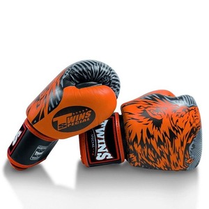 Twins Boxing Gloves Leather Hook & Loop Orange Black Tiger Print Adult Training Gear Boxing Sparring Gloves - Product Image 1
