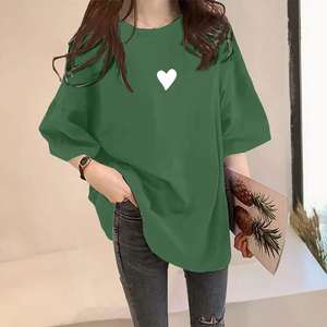 Camiseta de estilo callejero para mujer de Color rosa, camisetas de manga corta con cuello redondo y estampado de corazón informal de verano para mujer - Product Image 3