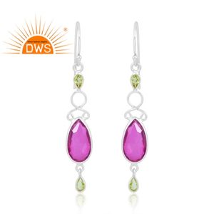 Pendientes de plata de ley 925 con peridoto y dobladillo, joyería personalizable con piedras preciosas de cuarzo turmalina - Product Image 1