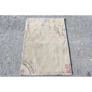 Vintage 2.3 X 3.2ft tapis turc Beige rouge Patchwork Design grande surface laine PP matériel salon tapis Latex pour décorations - Product Image 1