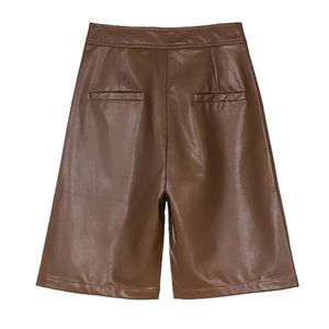 Shorts de Cuero PU a la Moda, Cintura Alta, Proveedor Mayorista OEM/ODM, Shorts de Cuero Vintage Hechos a Mano, Piel de Cordero, Logotipo Personalizado, Pedido al por Mayor - Product Image 2