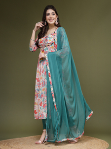 งานปักจิ๋วคุณภาพดีเยี่ยมงานกระจกพิมพ์ลายดอกไม้ Anarkali Kurti สําหรับผู้หญิงจากผู้ผลิตชาวอินเดียในราคาที่ดีที่สุดจํานวนมาก - Product Image 4