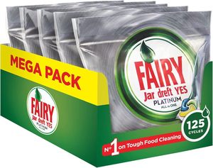 Fairy Platinum Plus Complete <b>Dishwasher</b> Tablets <b>Detergent</b>, 125 Capsules, Lemon, Anti-Opaque Technology, Against Grease - Product Image 1