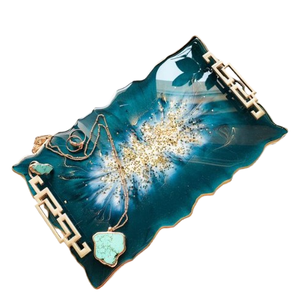 Flower Shape Decorative Border Resin Tray Gold Polished Metal Handle Top Grade Serving Platter New Arrival Resin Tray - Product Image 6