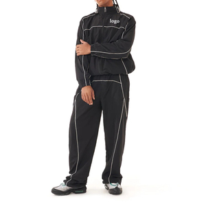 OEM Customized White Piping Casual Woven Windbreaker Set Men Nylon <b>Plain</b> <b>Tracksuit</b> CustomMade Windbreak <b>Tracksuit</b> for Men - Product Image 1