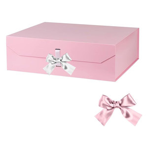 Caja de regalo Rosa extra grande con cinta, caja de regalo con cierre magnético de tapa, regalo plegable rectangular de propuesta de padrino (rosa) - Product Image 1