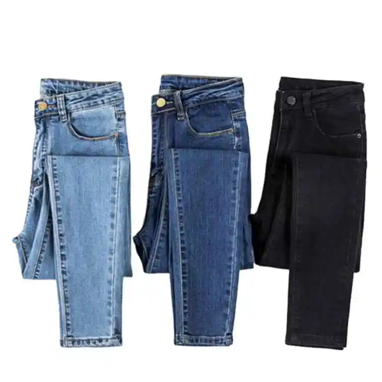 Wholesale Custom Women Elastic Stretch Jeans High Waist Solid Color Trousers Women Pencil Pants Skinny Jeans Denim Pants Vintage
