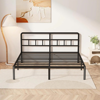 Cadre de lit en métal King Size avec tête de lit, pieds d'angle arrondis, sans sommier, sans bruit, assemblage facile, noir