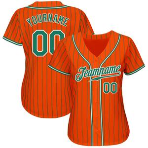 Custom Orange Kelly Green Pinstripe Kelly Green-White Camiseta de béisbol auténtica - Product Image 2