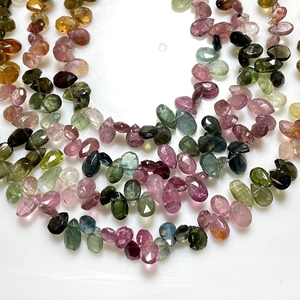 Perles briolettes en forme de poire à facettes en tourmaline multiple, perles de pierres précieuses naturelles multicolores pour la fabrication de bijoux - Product Image 3