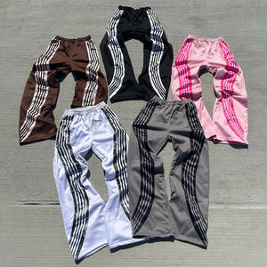Pantalon de survêtement en tricot droit à rayures incurvées pour hommes Streetwear Pantalon de survêtement à jambe droite surdimensionné en coton polyester à rayures pour hommes - Product Image 1