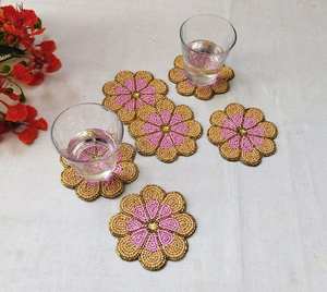 Handmade Beaded <b>Coasters</b> - Boho <b>Drink</b> <b>Coasters</b> with Polyester Backing (4x4 Inch) - Product Image 5