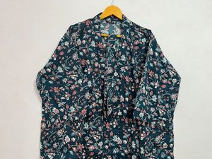 Kimono con estampado de bloque de hojas florales Bikini Cover-Up 100% algodón hasta el suelo vestido de novia cintura Natural nueva colección - Product Image 4