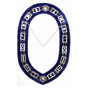 Masonic Regalia Blue Lodge Collar de cadena de Metal dorado con joyas Respaldo de terciopelo azul Tela de alta calidad Collar de cadena personalizado - Product Image 6