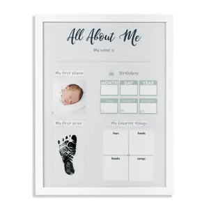 男婴或女孩第一相框带墨水垫木制装饰壁架关于我的新生儿相框