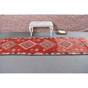 Tapis vintage 3,3x11 pieds, tapis turc Herki, tapis persan en laine rouge - Product Image 3