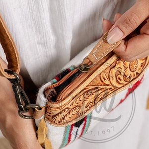 New Western Stylish Saddled <b>Blanket</b> Handbag Handcrafted Tooled Strap Aztec Leather Sling Bag Vintage Multi Color Top Handle Bag - Product Image 5