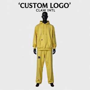 Survêtement unisexe 100% coton personnalisable Sweat à capuche zippé surdimensionné pour homme Pantalon de survêtement évasé en tricot Vêtements d'extérieur décontractés pour l'automne - Product Image 4