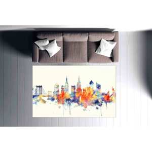 Tapis imprimé paysage urbain, silhouette de ville en aquarelle, paysage, décoration de bureau, moderne, tapis doux non tissé - Product Image 2