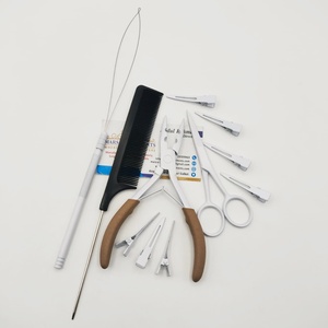 Ensemble d'outils pour extensions de cheveux en acier inoxydable de couleur blanche avec pince à 2 trous, ciseaux, pinces, peigne, boucle - Product Image 3