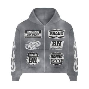 Estilo Hip Hop Ropa informal Sostener Color liso Bordado desgastado Diseño de logotipo Jogging Chándales de moda para hombres - Product Image 5