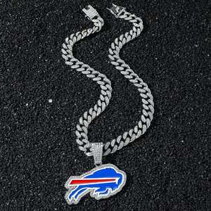 Collier pendentif Championnat personnalisé de luxe style Punk Hip-hop en argent sterling plaqué rhodium avec moissanite, unisexe Buffalo Bill - Product Image 2