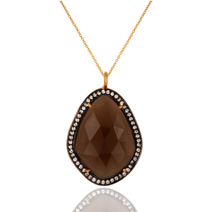 Conjunto de circón de piedras preciosas de cuarzo ahumado, colgante grueso, collar chapado en oro de plata 925, joyería al por mayor, Colección Vintage - Product Image 4