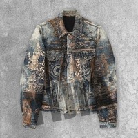 Veste en jean pour homme, broderie OEM personnalisée, effet délavé soleil, patchwork de strass, vente en gros